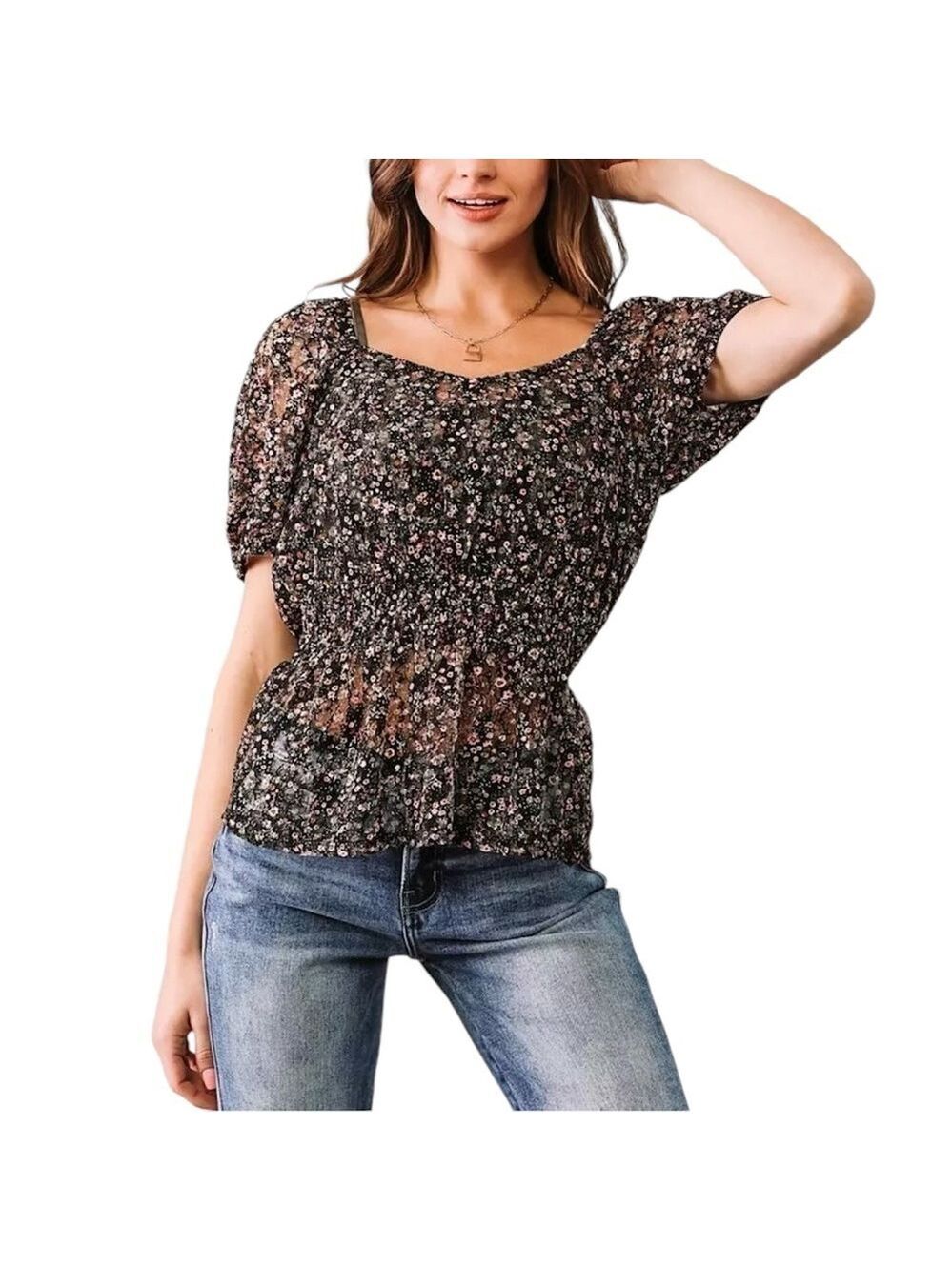 Willow Root Mesh Off Shoulder Peplum Top Small - Picture 3 of 7